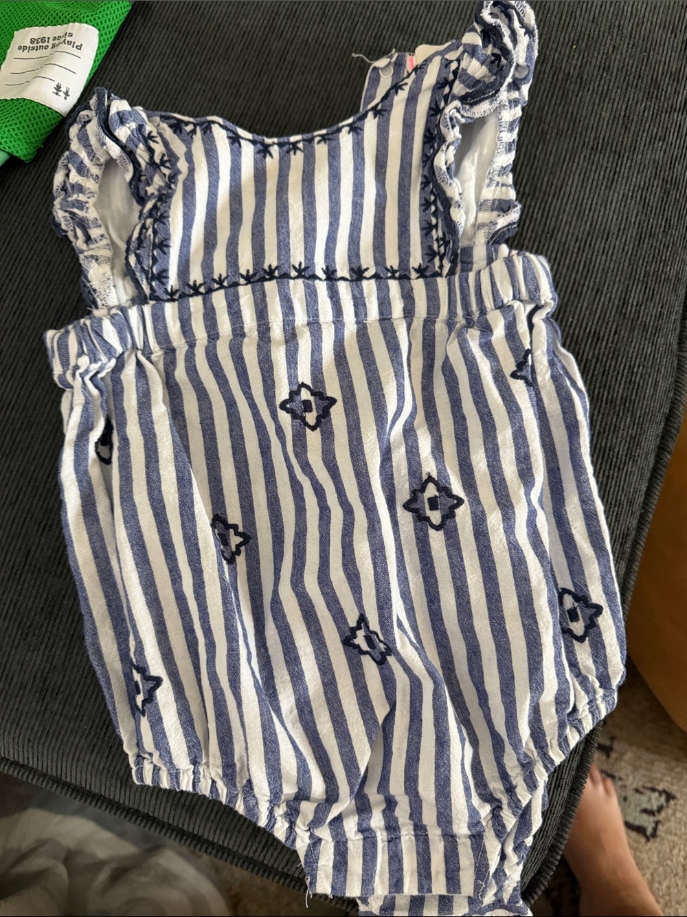 Gymboree Blue and White Striped Baby Romper with Pink Accent